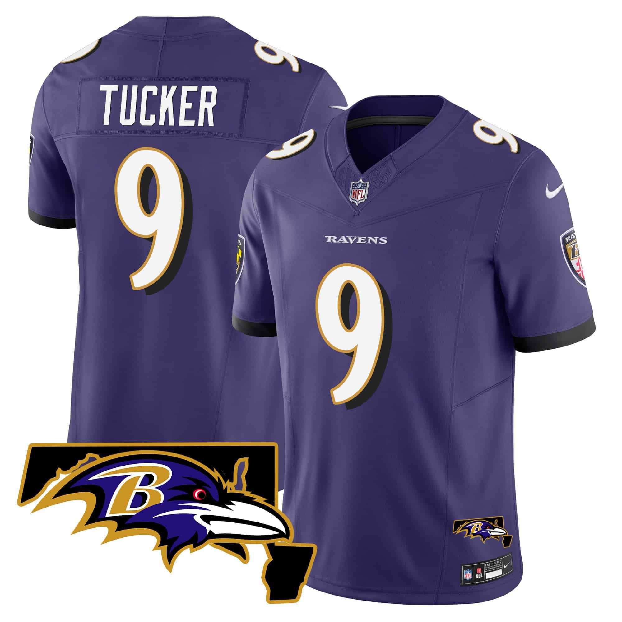 Men Baltimore Ravens 9 Tucker Purple 2024 Nike Maryland Patch Vapor Limited NFL Jersey style 1